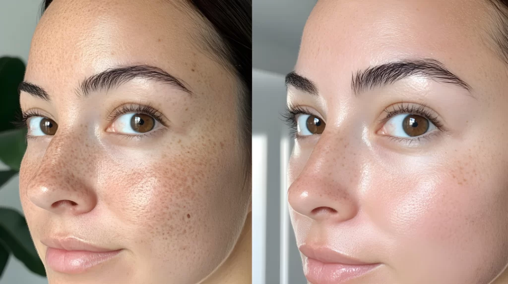 Before and after comparison of skin transformation with a HydraFacial.