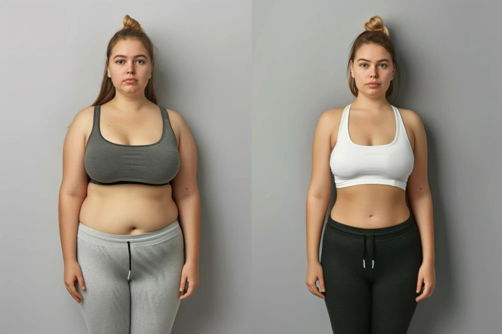Woman before and after lipo laser treatment.