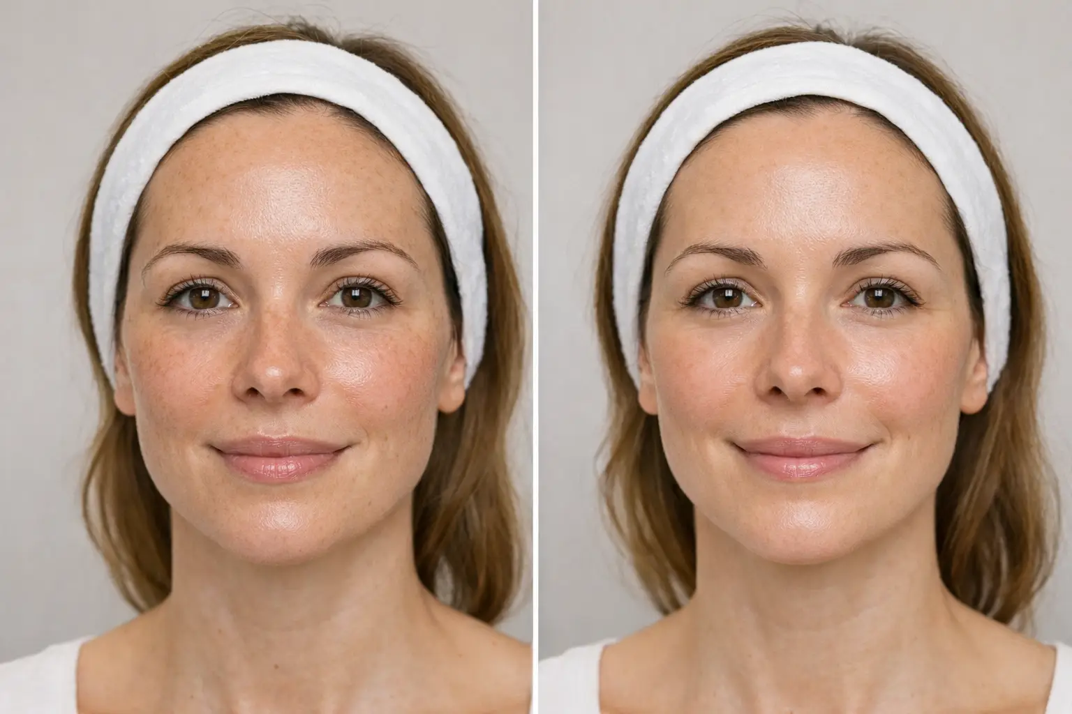 Before and after comparison showing improved skin tone and reduced redness after BBL treatment.